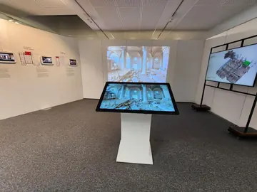 Digital and spatial displays inside the Prisons Museum exhibition at UNESCO headquarters, Paris