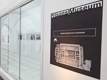 ISIS Prisons Museum display panel in the Goldsmiths exhibition