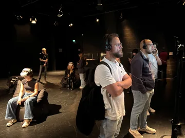 Visitors using headsets and VR in the Sednaya exhibition at Kulturzentrum Pavillon